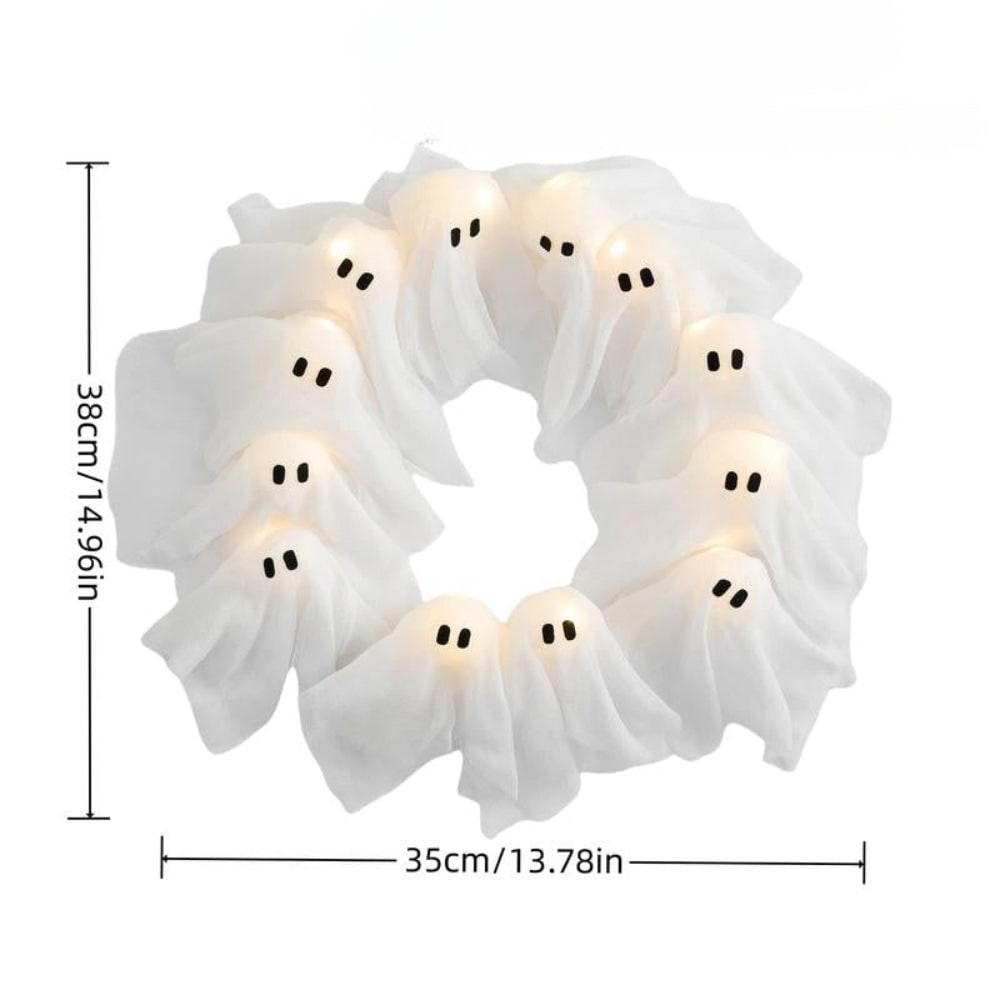 Halloween spookkrans met ledlampjes zwart gaas deur voor buitendecoratie