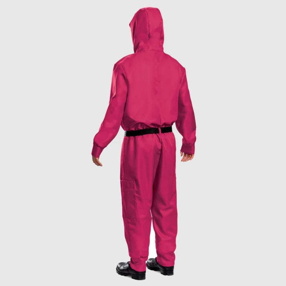 Halloween roze jumpsuitkostuum met masker en riem voor feest