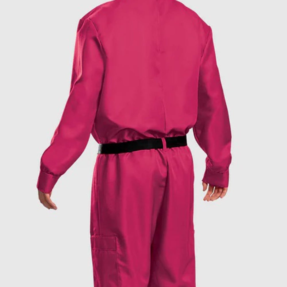 Halloween roze jumpsuitkostuum met masker en riem voor feest