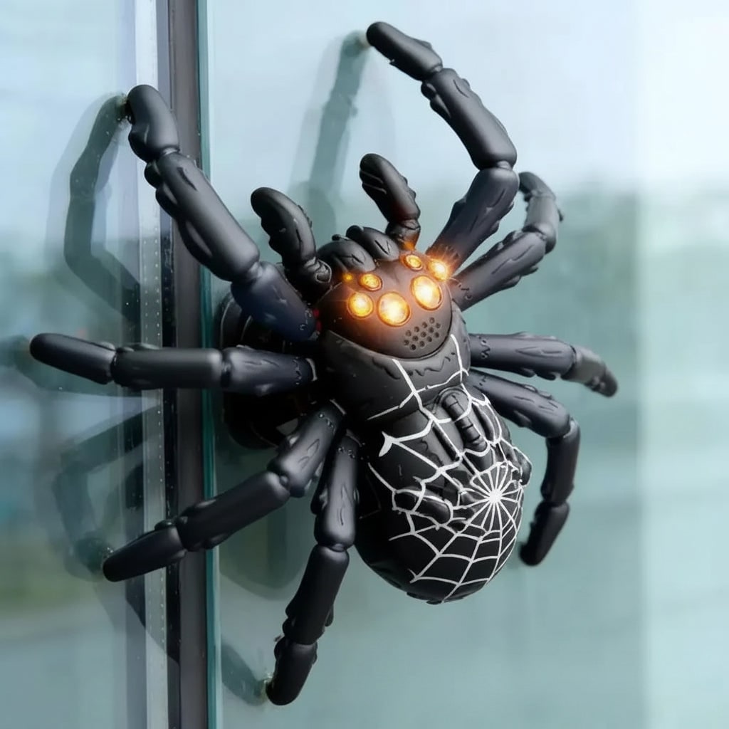 Halloween speelgoedspin met afstandsbediening, gloeiende ledogen en muurklimmen