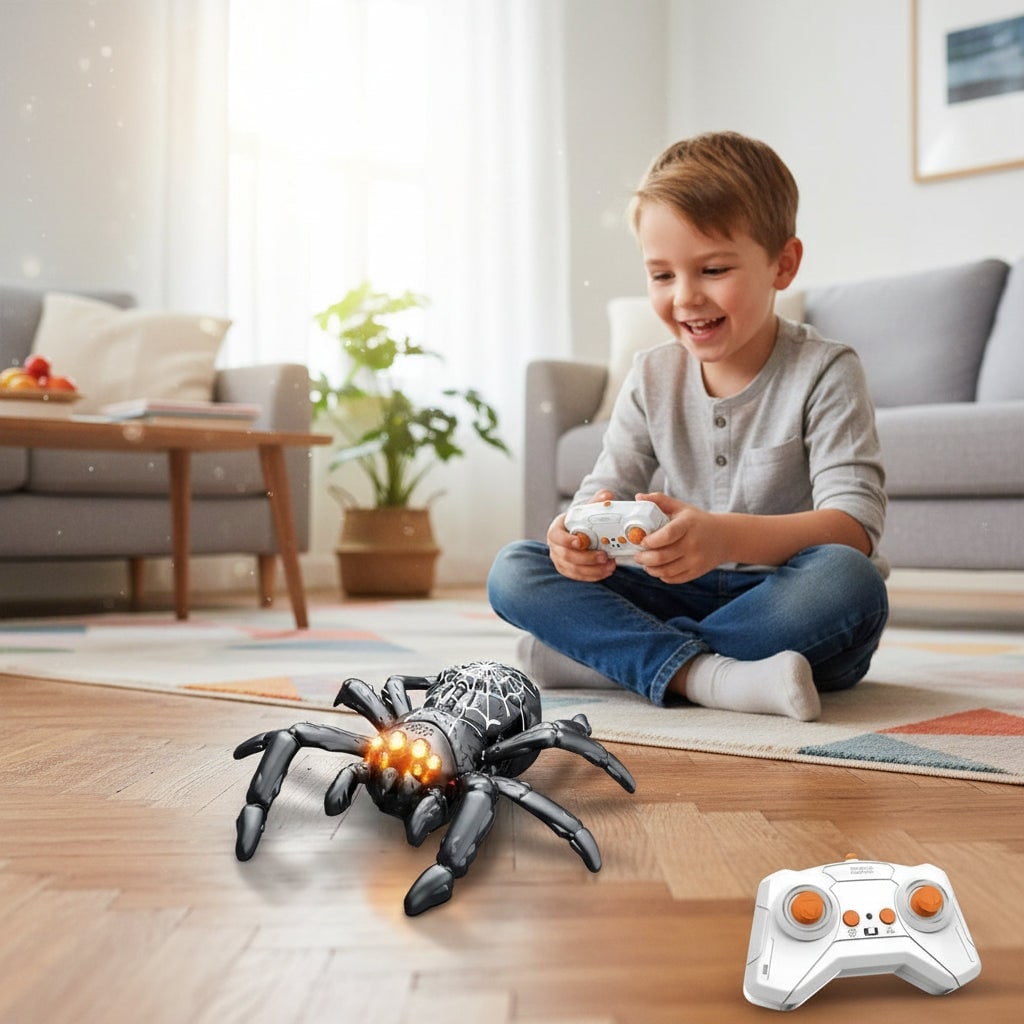 Halloween speelgoedspin met afstandsbediening, gloeiende ledogen en muurklimmen