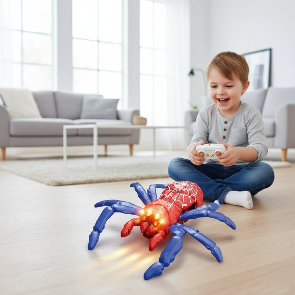 Halloween speelgoedspin met afstandsbediening, gloeiende ledogen en muurklimmen