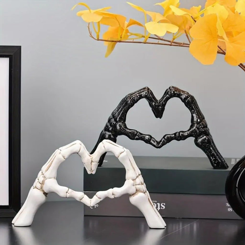 Halloween-skeletdecoratie met handen in hartvorm, plankdecoratie, tafelfiguur