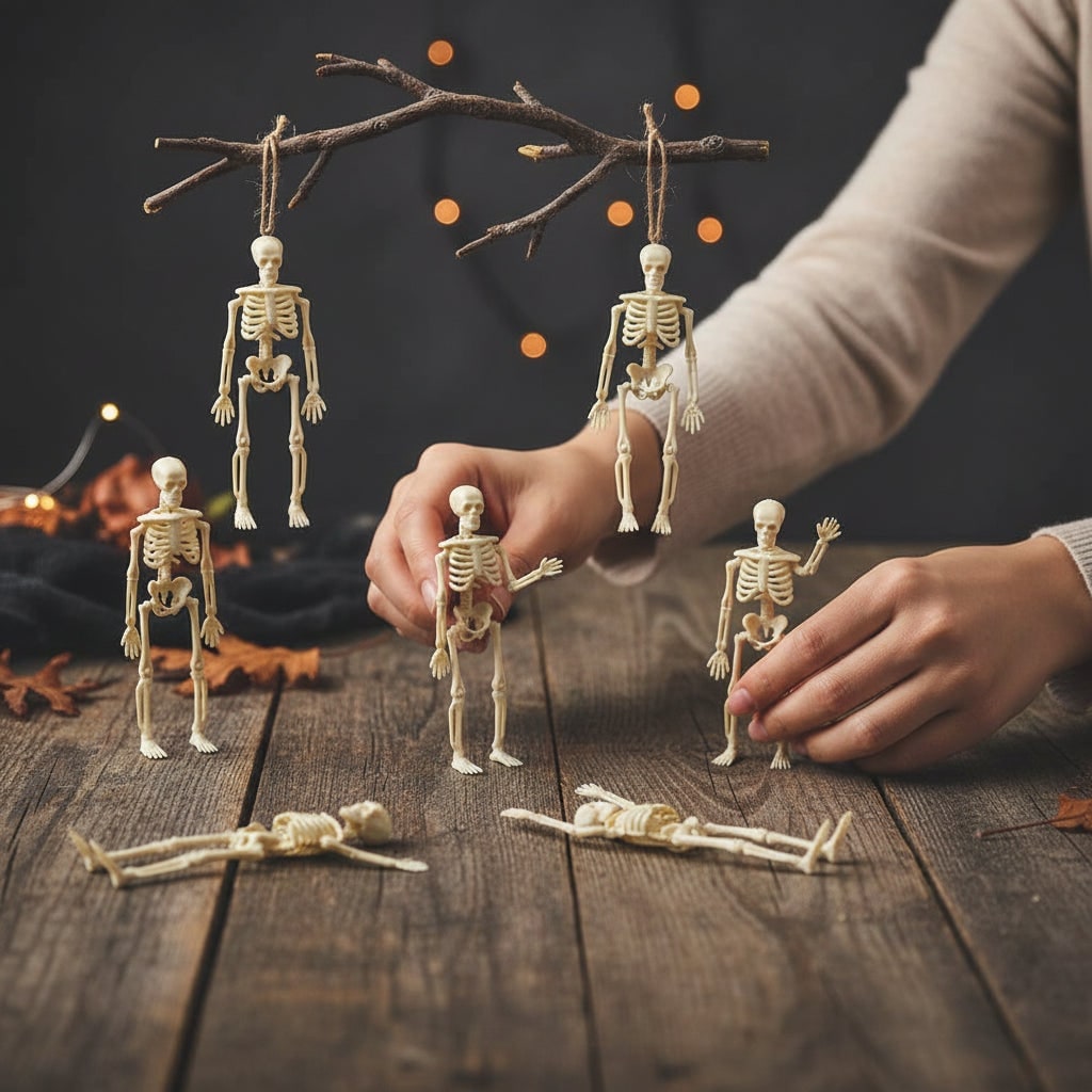 Halloween skeletdecoratie, mini kunststof poseerbare figuurtjes voor feestjes en spookhuizen