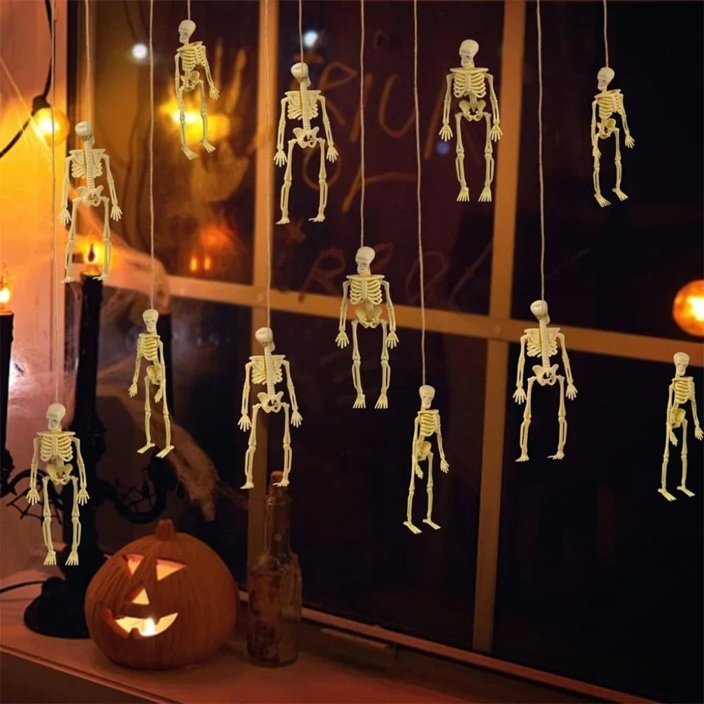 Halloween skeletdecoratie, mini kunststof poseerbare figuurtjes voor feestjes en spookhuizen