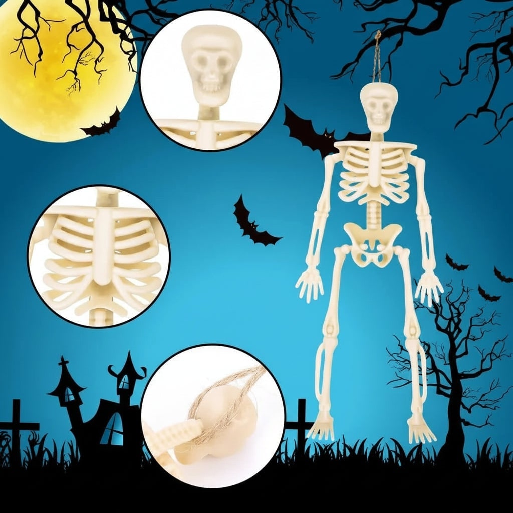 Halloween skeletdecoratie, mini kunststof poseerbare figuurtjes voor feestjes en spookhuizen