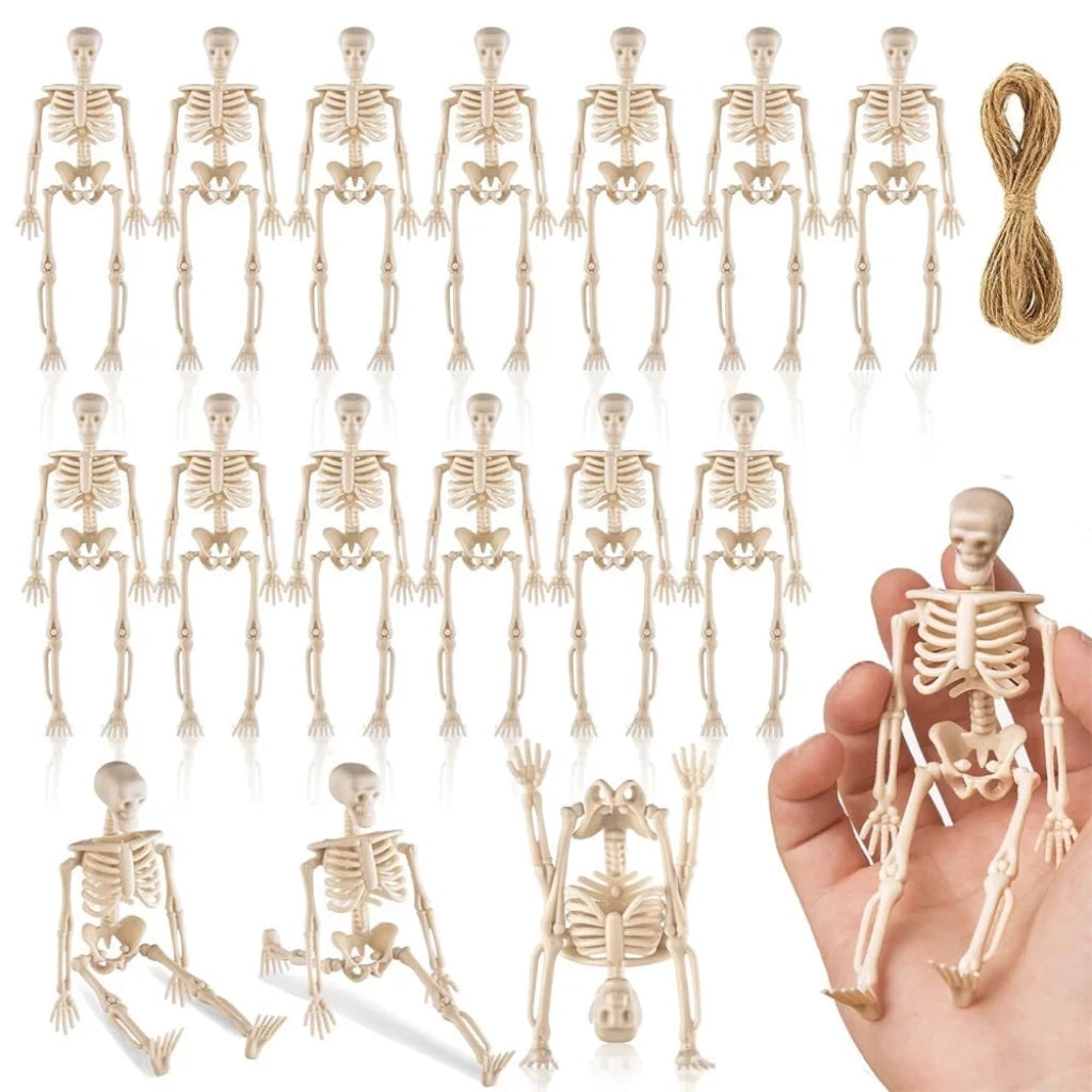 Halloween skeletdecoratie, mini kunststof poseerbare figuurtjes voor feestjes en spookhuizen