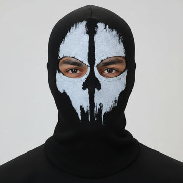 Halloween-schedelskimasker, bivakmuts voor het hele gezicht van zwarte gebreide stof voor skiën en wintersport