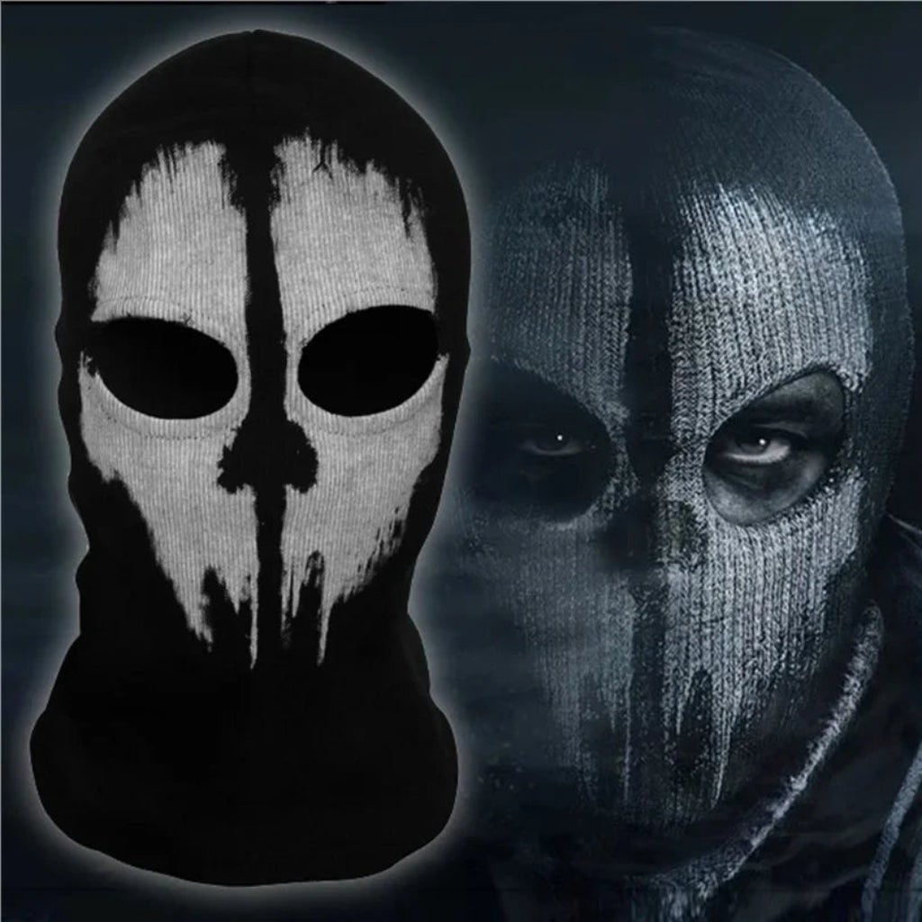 Halloween-schedelskimasker, bivakmuts voor het hele gezicht van zwarte gebreide stof voor skiën en wintersport