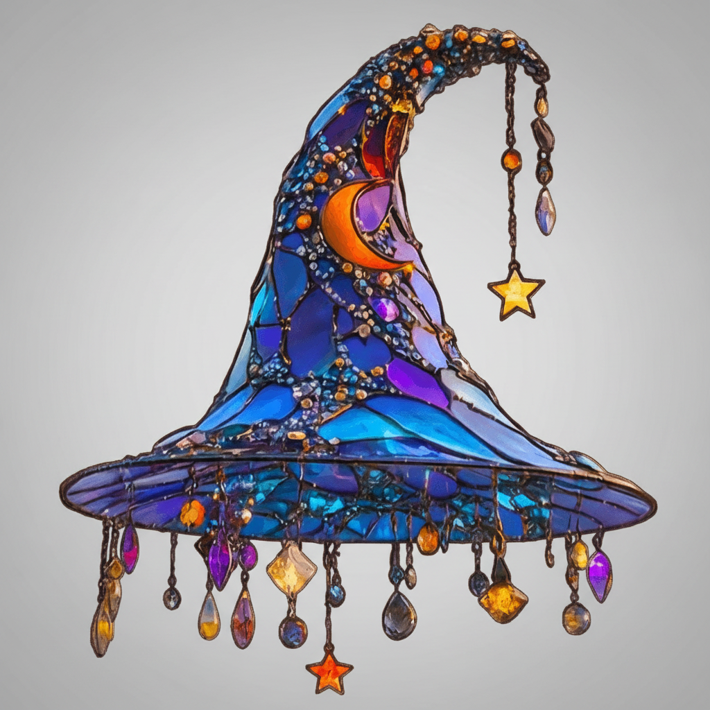 Halloween glas-in-lood zonnevanger met kralen heksenhoed hangend raamdecoratie