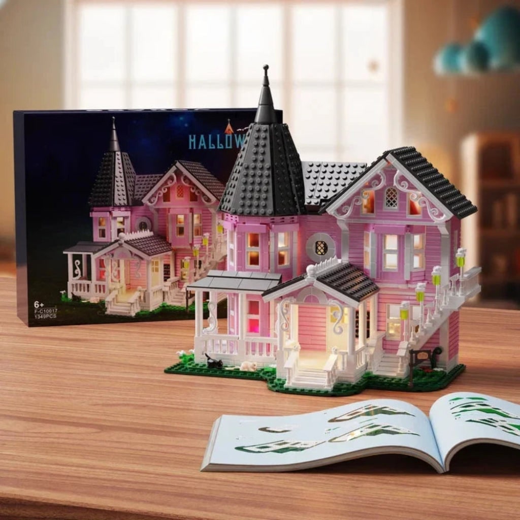 Halloween tiny house wonen bouwstenenset met LED-verlichting voor creatief kinderspel