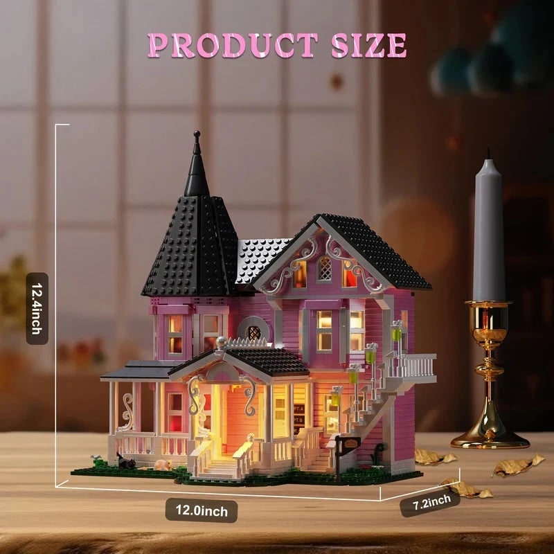 Halloween tiny house wonen bouwstenenset met LED-verlichting voor creatief kinderspel