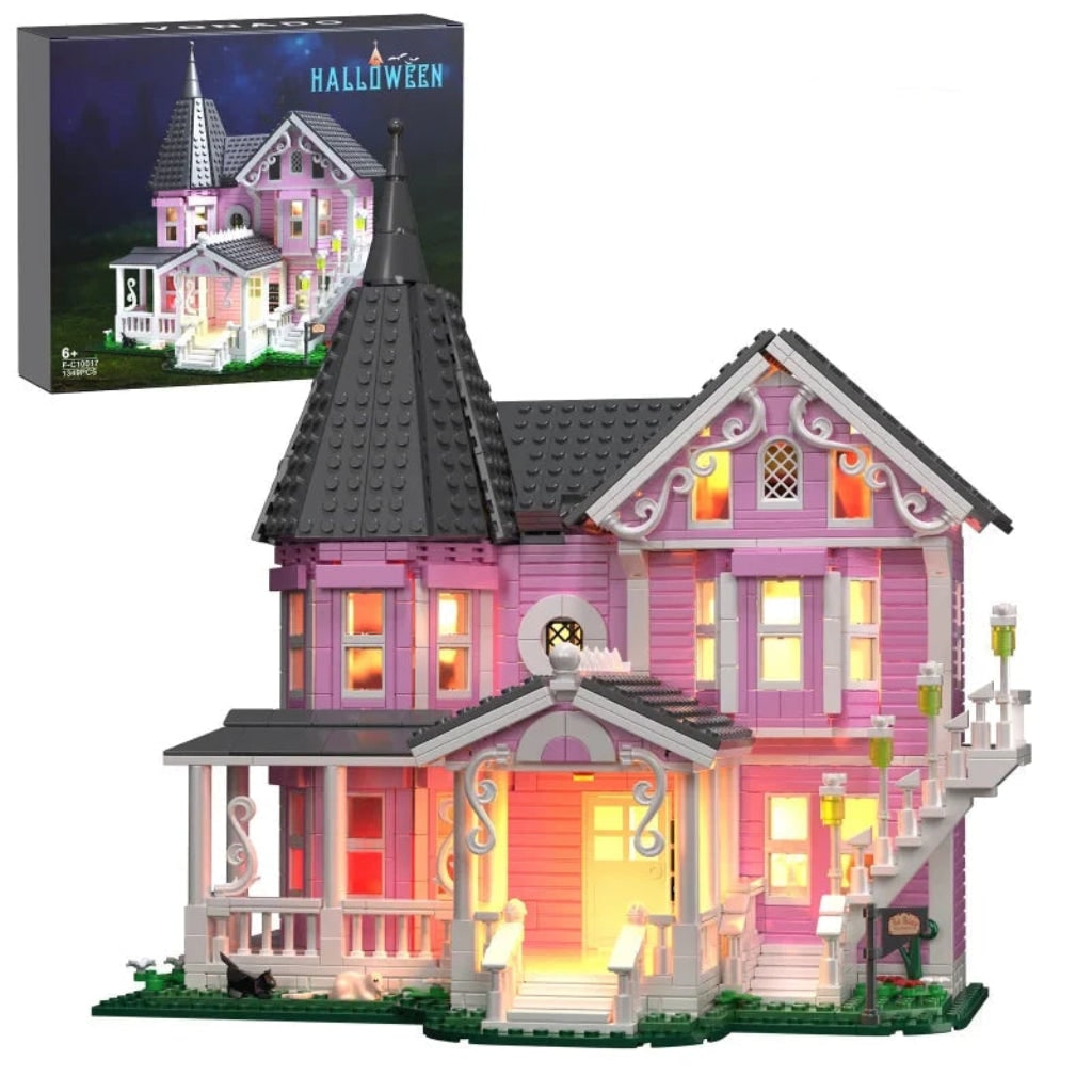 Halloween tiny house wonen bouwstenenset met LED-verlichting voor creatief kinderspel