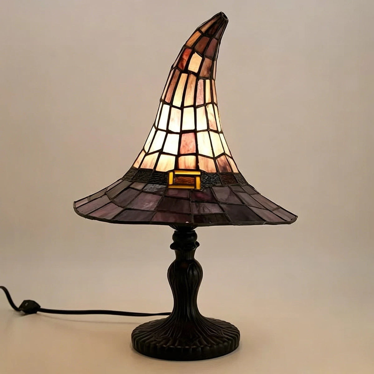 Halloween heksenhoed glas-in-lood tafellamp met USB-voeding en warm licht nachtlampje