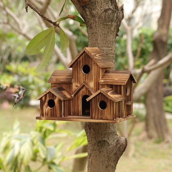 Handgemaakt Houten Vogelhuisje - 6 Gaten - Duurzaam Design