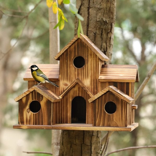 Handgemaakt Houten Vogelhuisje - 6 Gaten - Duurzaam Design