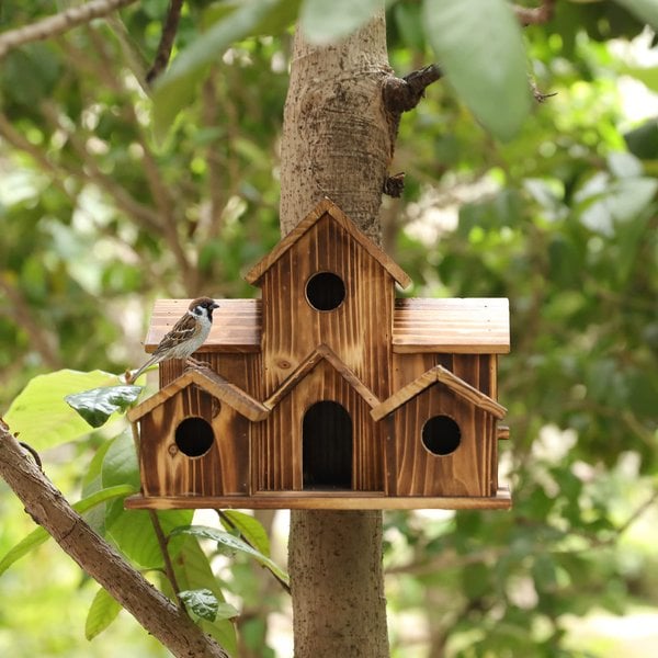 Handgemaakt Houten Vogelhuisje - 6 Gaten - Duurzaam Design