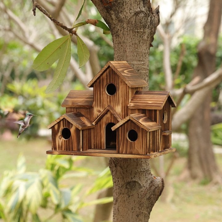 Handgemaakt Houten Vogelhuisje - 6 Gaten - Duurzaam Design