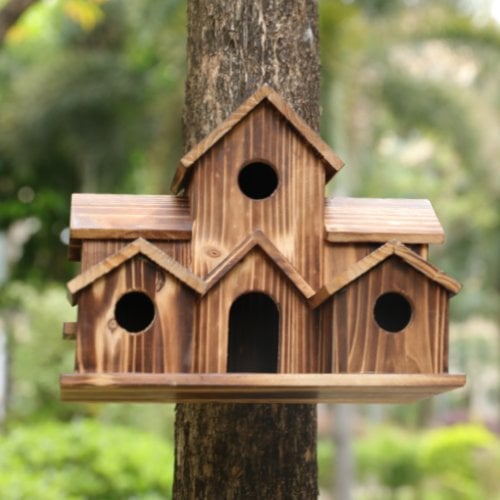 Handgemaakt Houten Vogelhuisje - 6 Gaten - Duurzaam Design