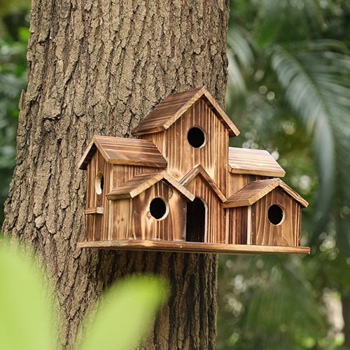 Handgemaakt Houten Vogelhuisje - 6 Gaten - Duurzaam Design