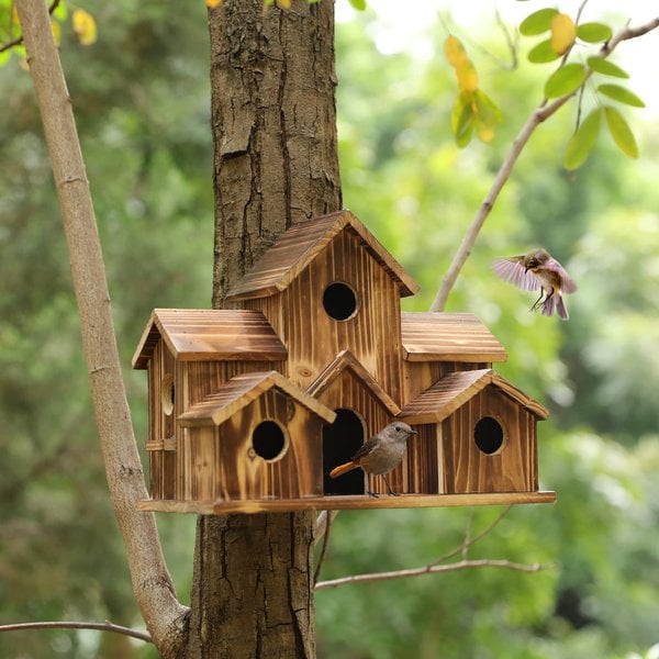 Handgemaakt Houten Vogelhuisje - 6 Gaten - Duurzaam Design