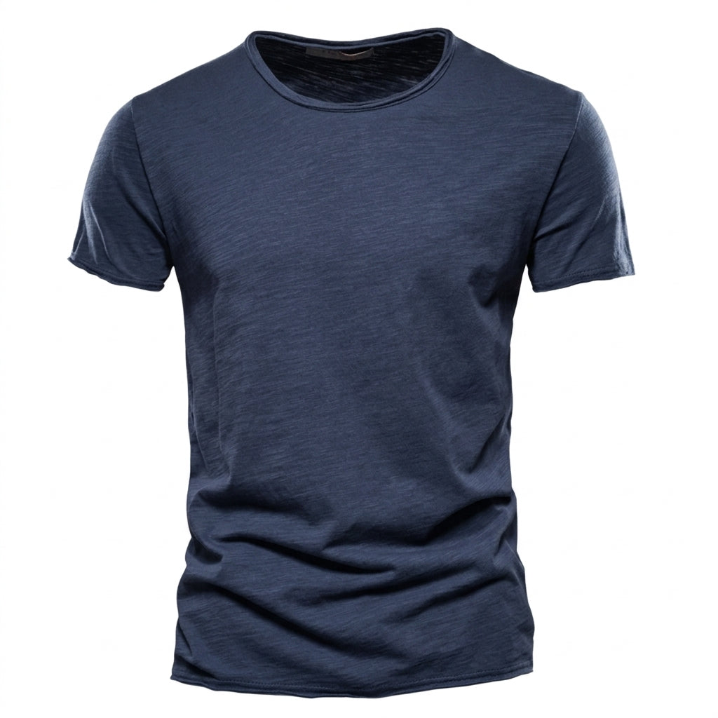 Heren-T-shirt met ronde hals en slubgaren-structuur