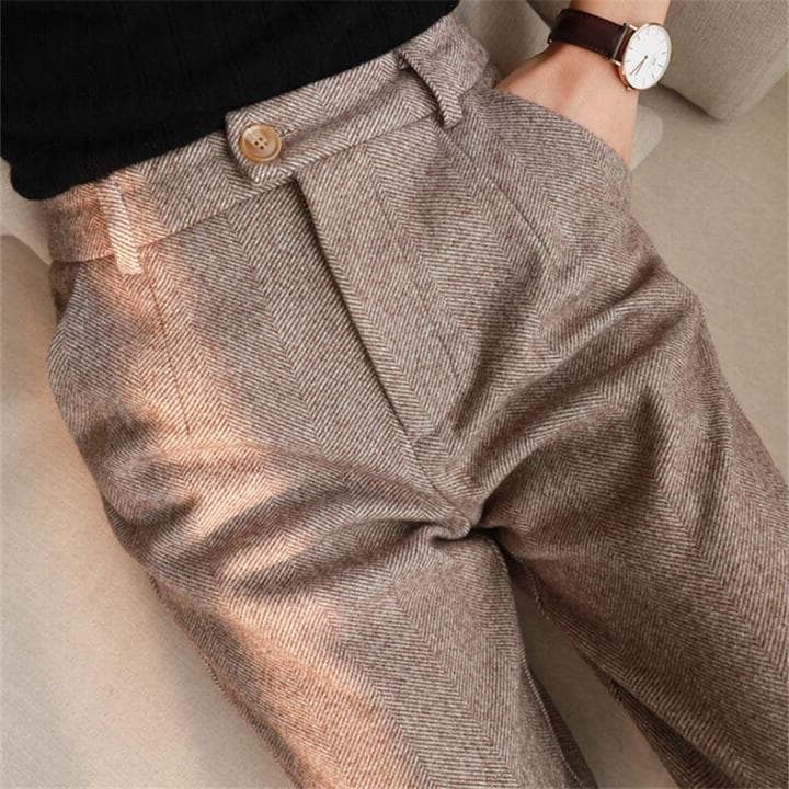 Geplisseerde pantalon met visgraatmotief voor dames