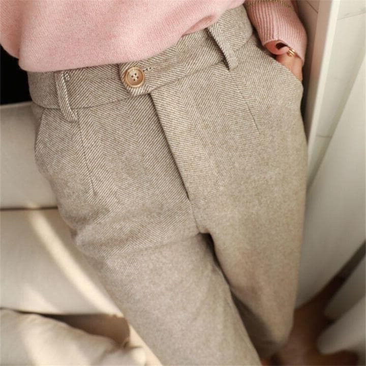 Geplisseerde pantalon met visgraatmotief voor dames