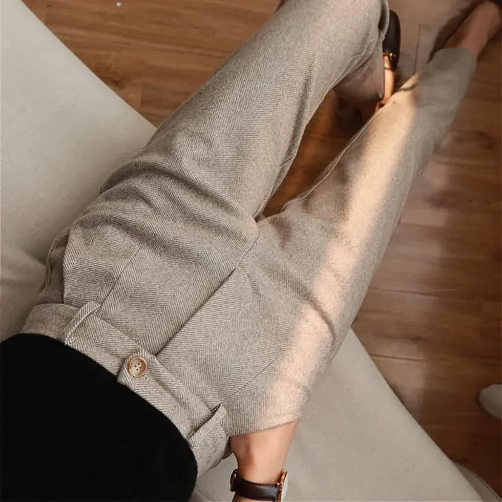 Geplisseerde pantalon met visgraatmotief voor dames