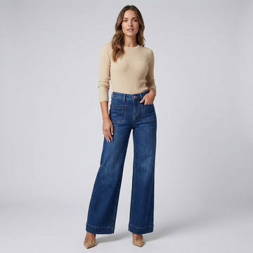 Vrouwen Jeans met Hoge Taille en Brede Pijpen