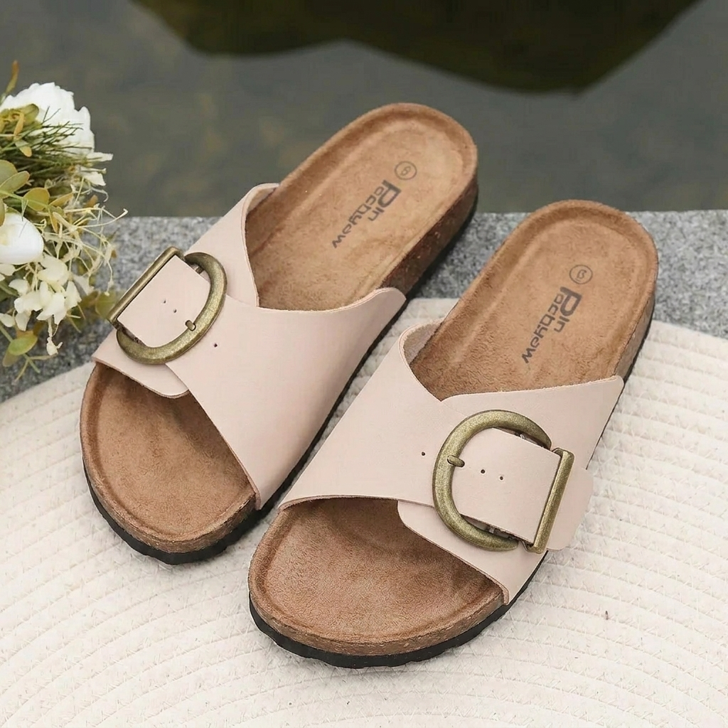 Platte slippers met ringgesp voor dames
