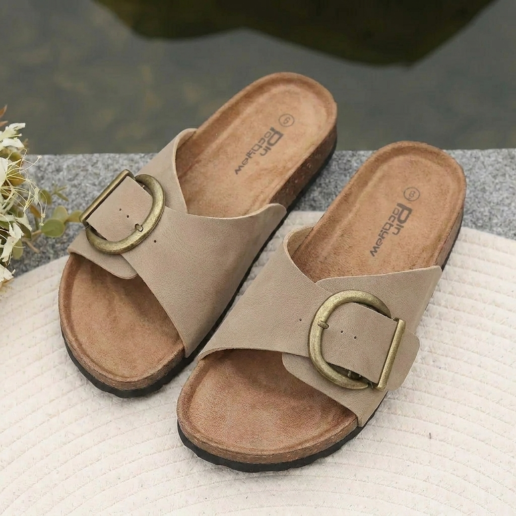 Platte slippers met ringgesp voor dames