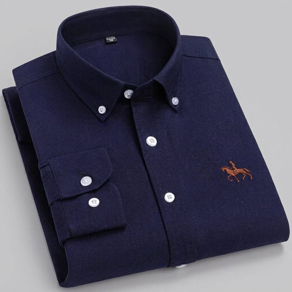 100% Katoenen Oxford Overhemd met Geborduurd Paardenmotief