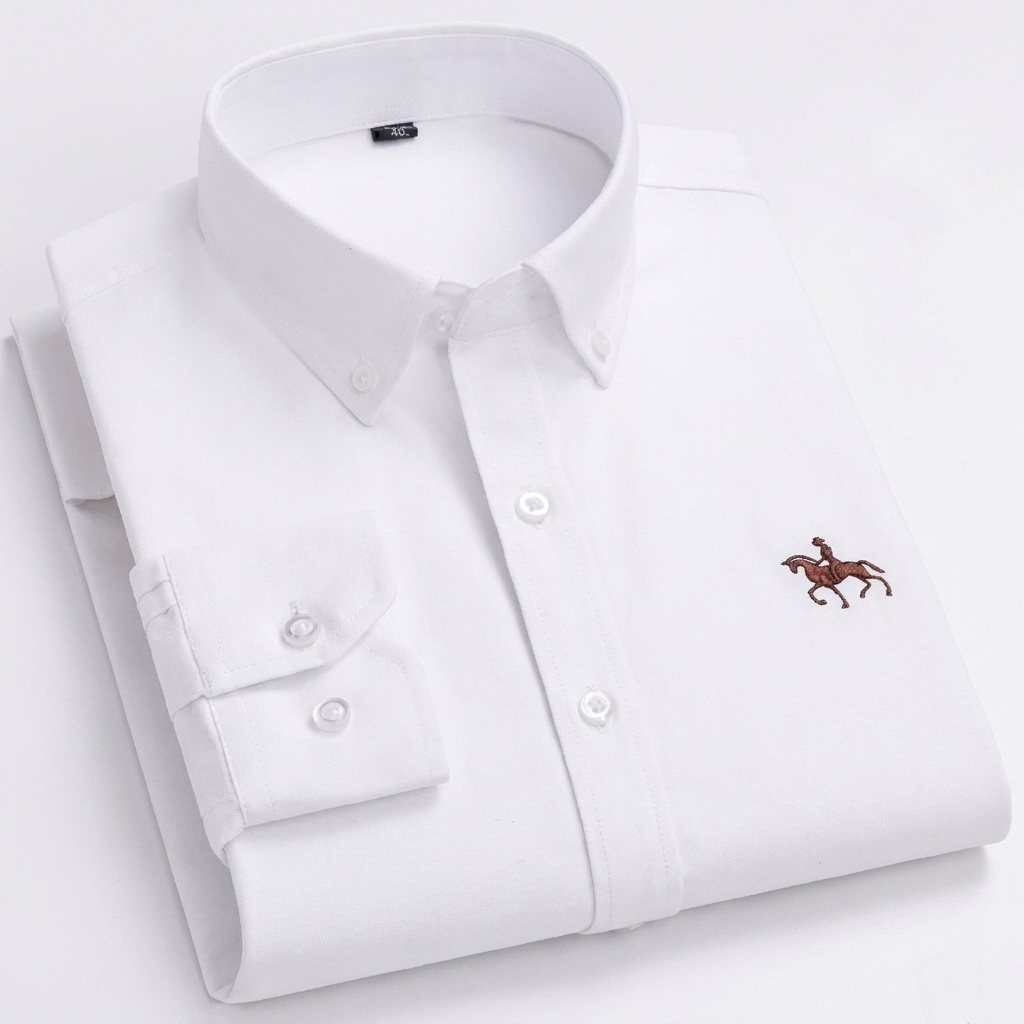 100% Katoenen Oxford Overhemd met Geborduurd Paardenmotief