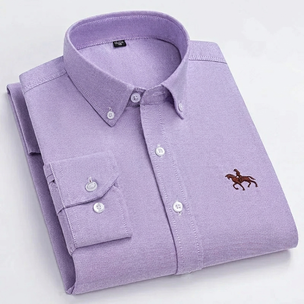 100% Katoenen Oxford Overhemd met Geborduurd Paardenmotief