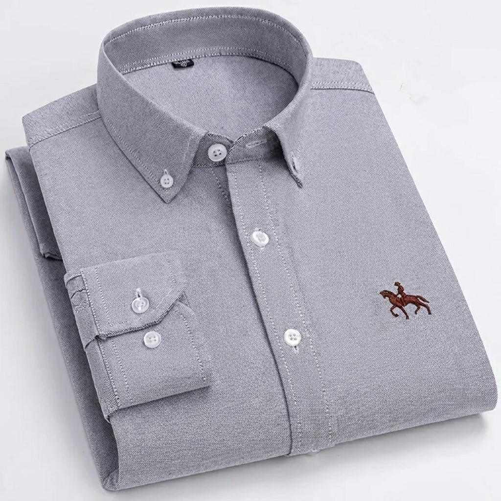 100% Katoenen Oxford Overhemd met Geborduurd Paardenmotief