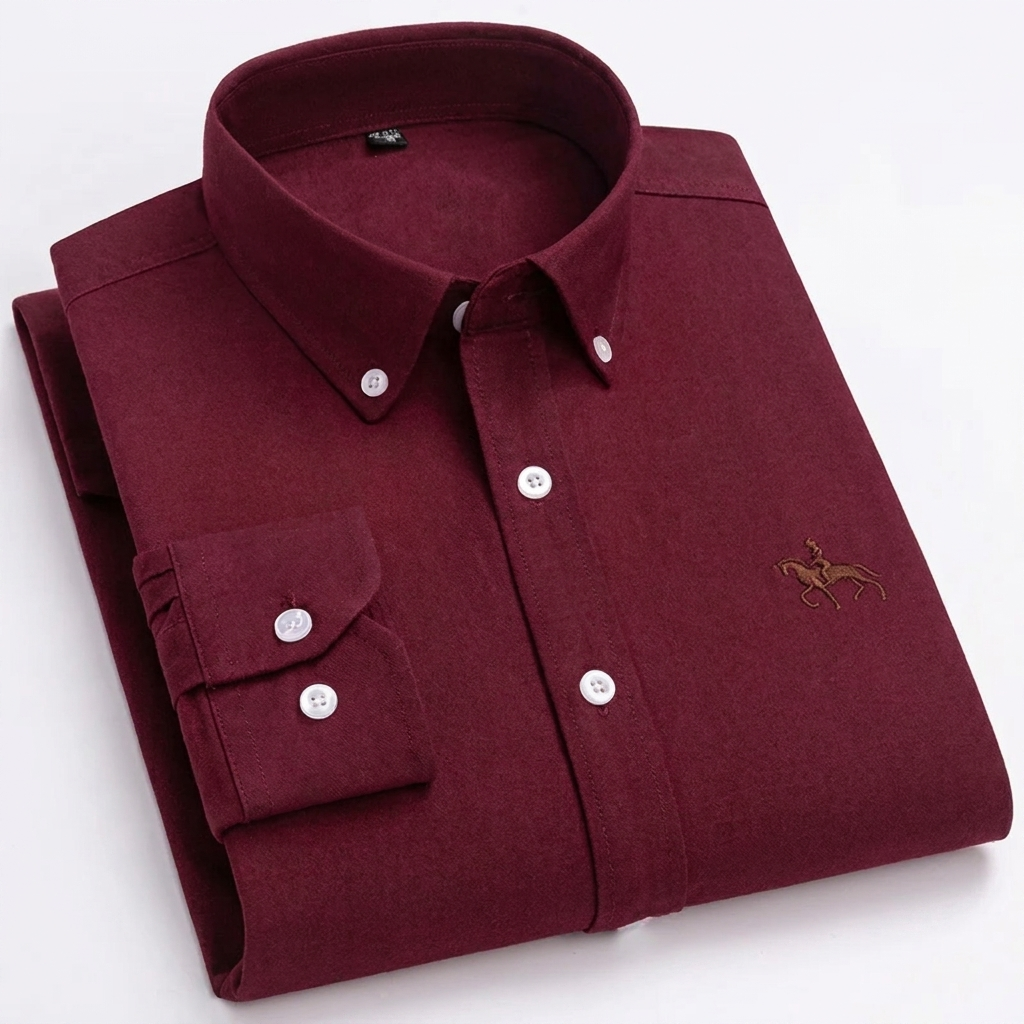 100% Katoenen Oxford Overhemd met Geborduurd Paardenmotief