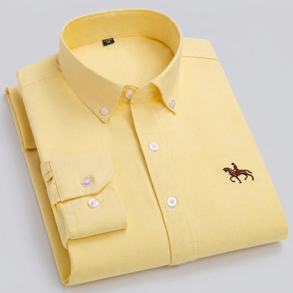 100% Katoenen Oxford Overhemd met Geborduurd Paardenmotief