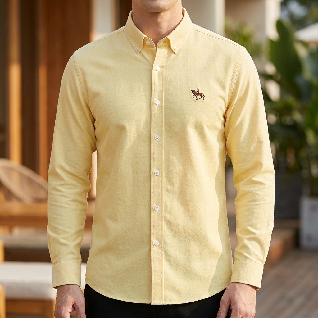 100% Katoenen Oxford Overhemd met Geborduurd Paardenmotief