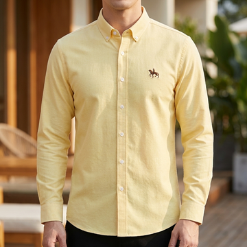100% Katoenen Oxford Overhemd met Geborduurd Paardenmotief