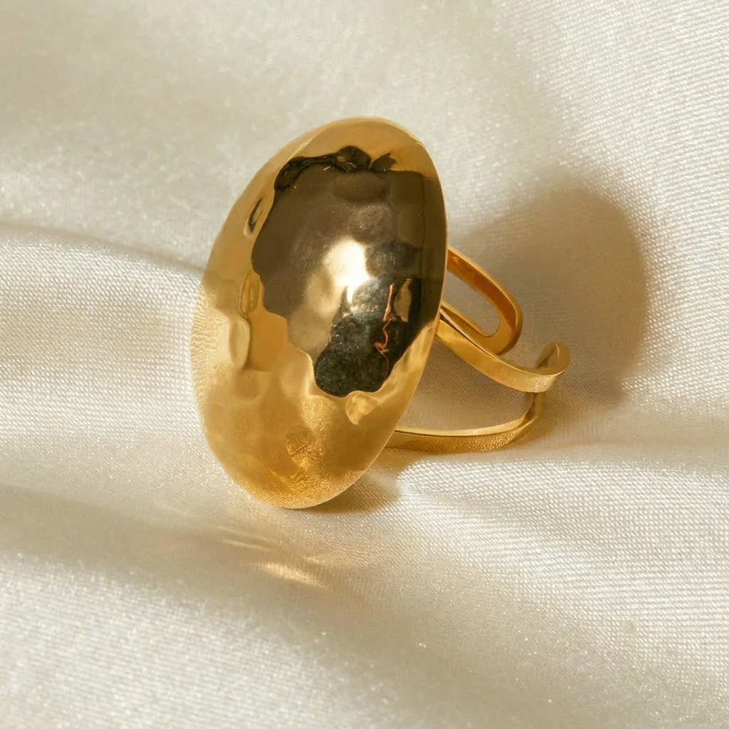 Ovale RVS Ring met 18K Gouden Plating