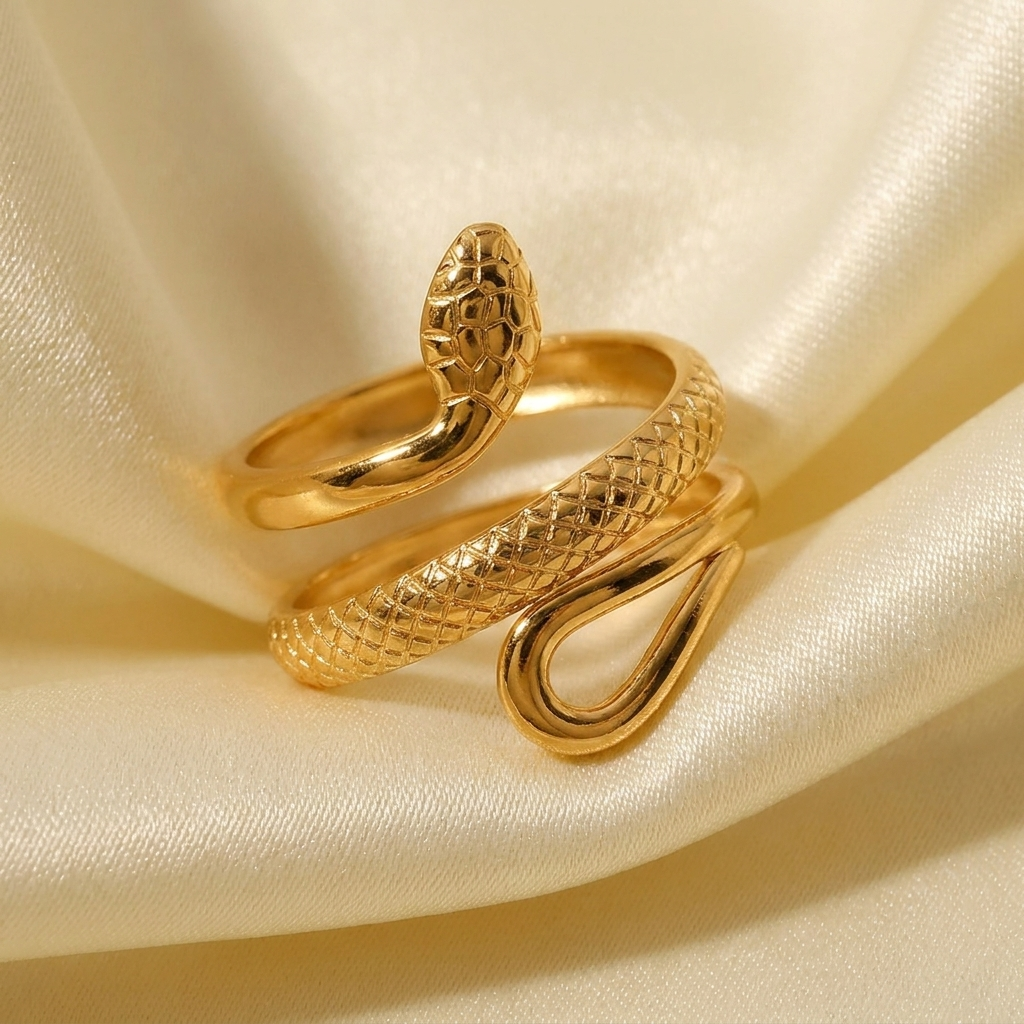 RVS Ring met Slangmotief en Gouden Plating