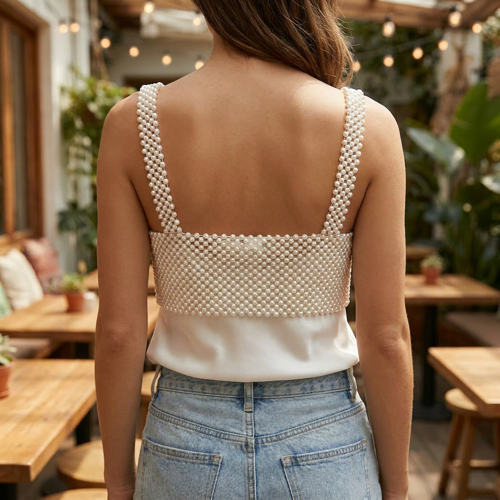 Crop Top met elegante Parelaccenten