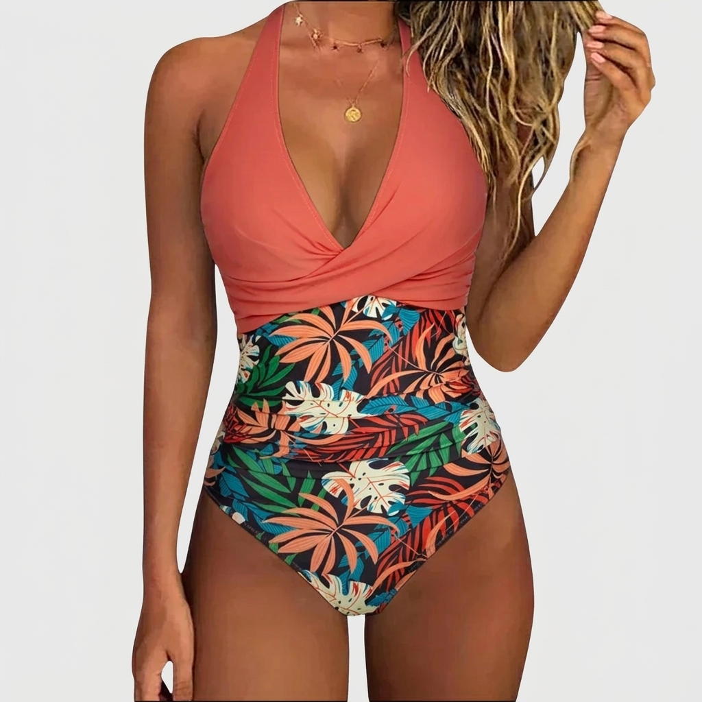 Dames Badpak met Halternek en Bloemenprint