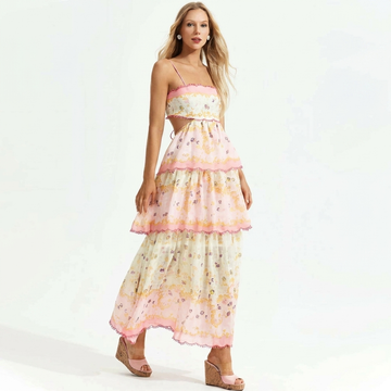 Bloem & ruches – lange geborduurde zomerjurk