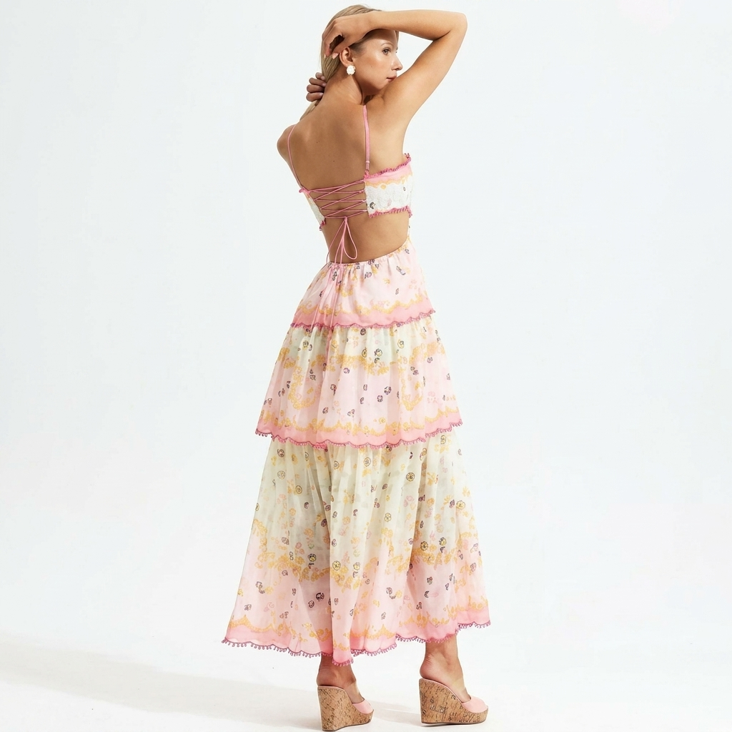Bloem & ruches – lange geborduurde zomerjurk