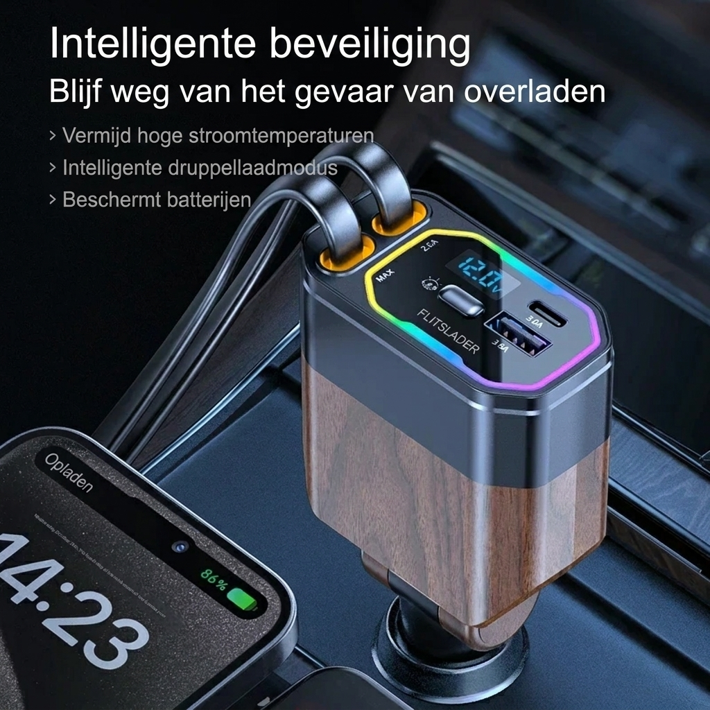120W 4-in-1 opvouwbare autolader