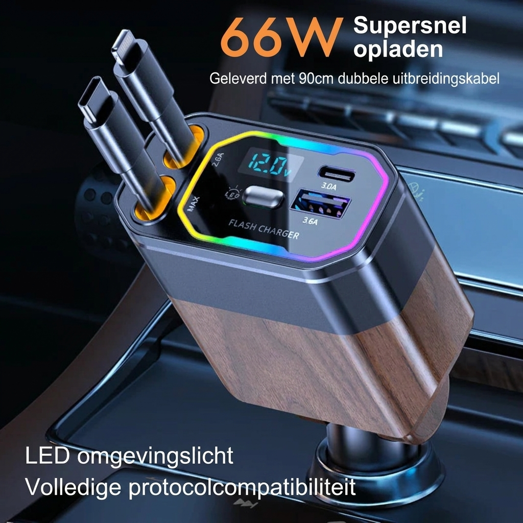 120W 4-in-1 opvouwbare autolader