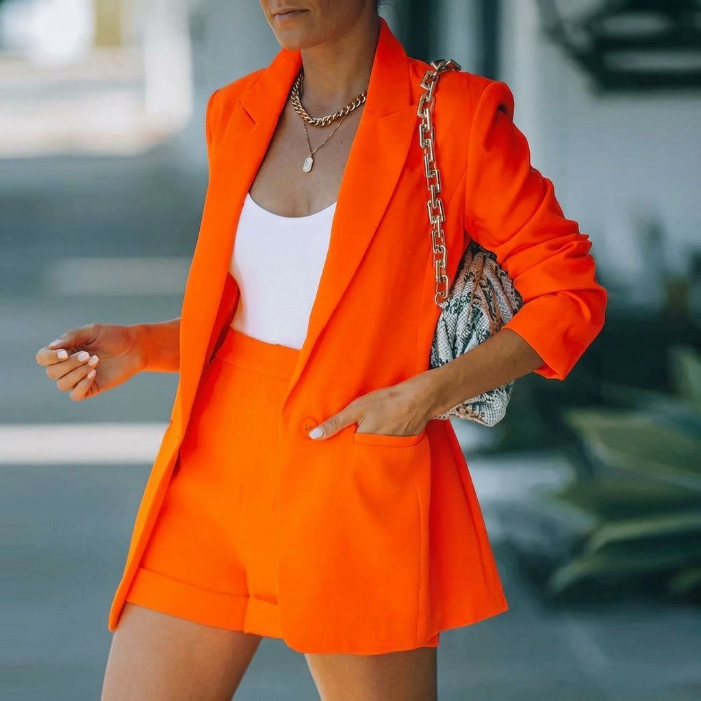 Stijlvolle dames outfit – blazer met bijpassende shorts