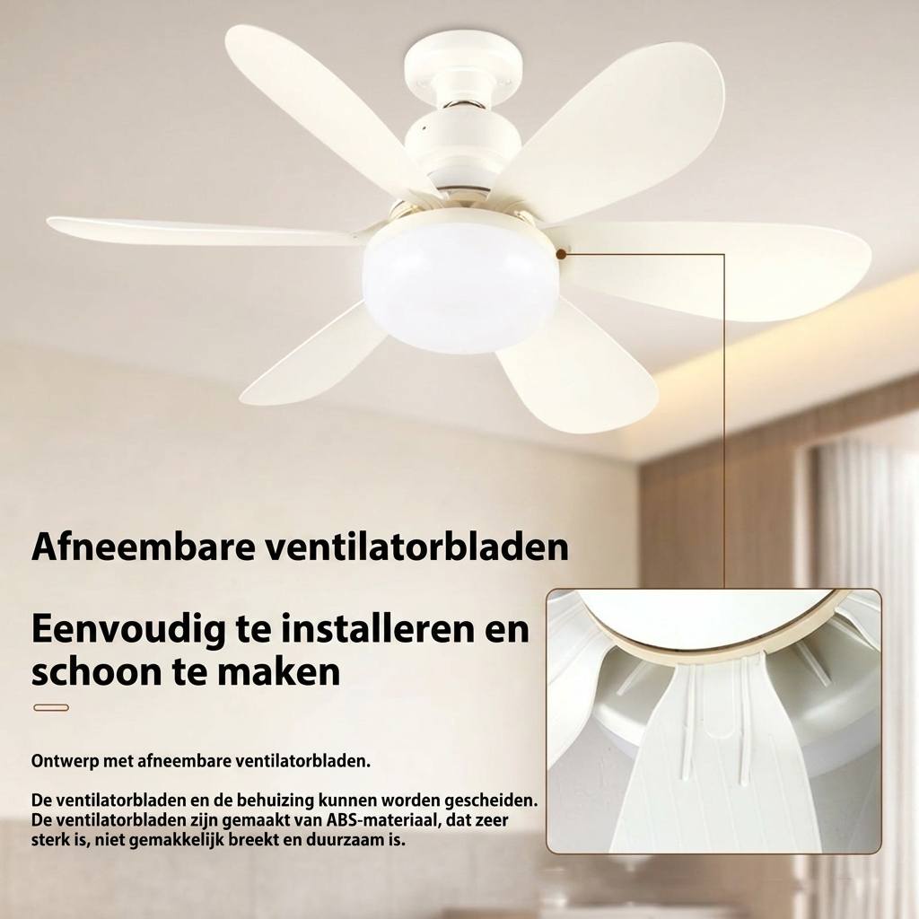 Plafondventilator met LED-lamp en afstandsbediening voor E27-fitting